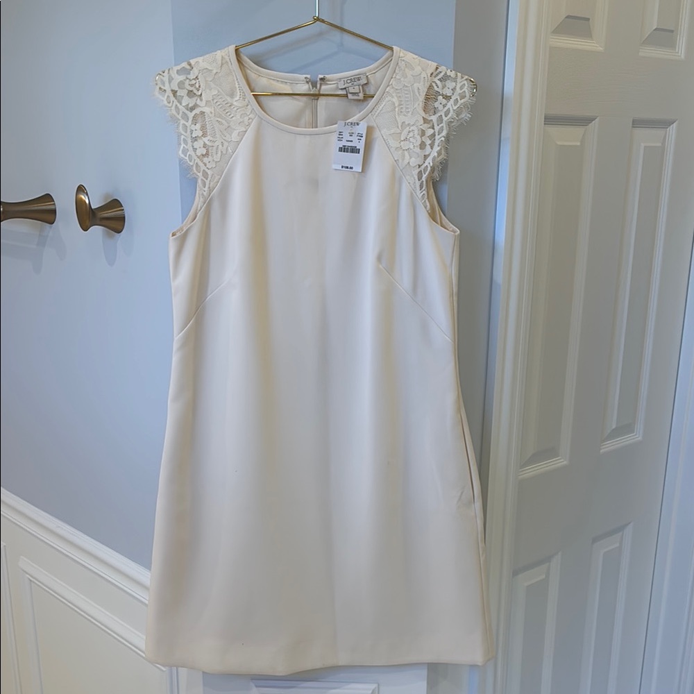 J. Crew Cream Sheath Dress with Flutter Cap Sleeves